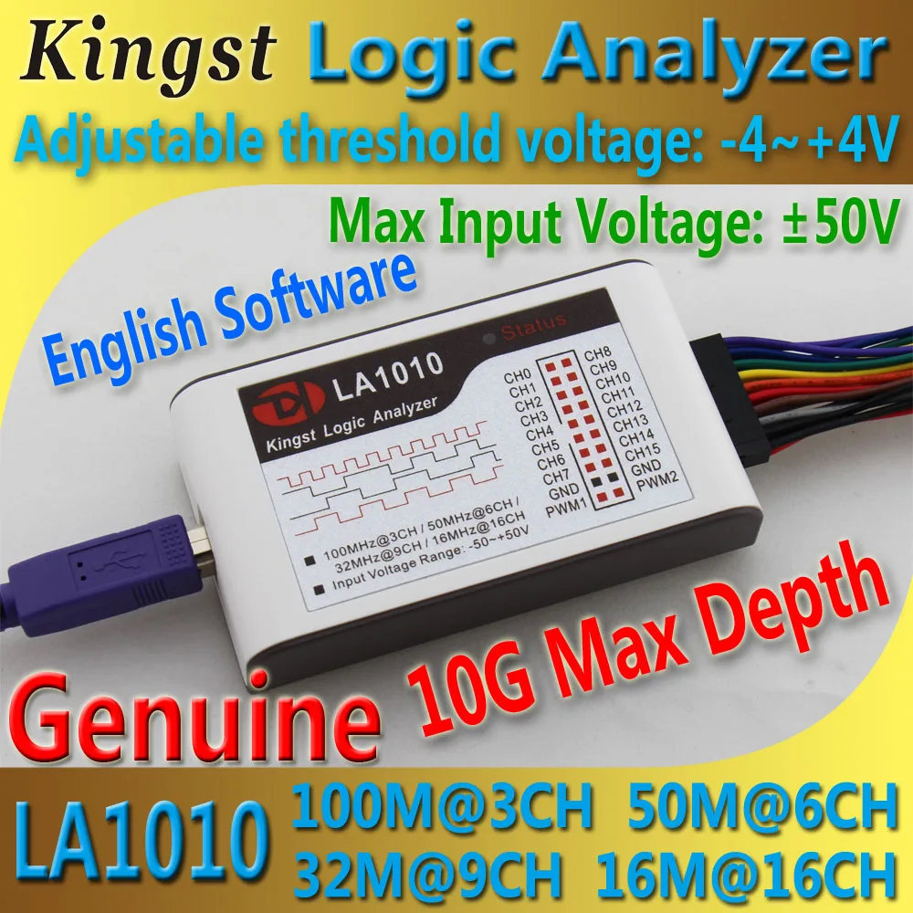 Kingst LA1010 USB логический анализатор 100M Макс частота выборки 16 каналов 10B образцы MCU ARM