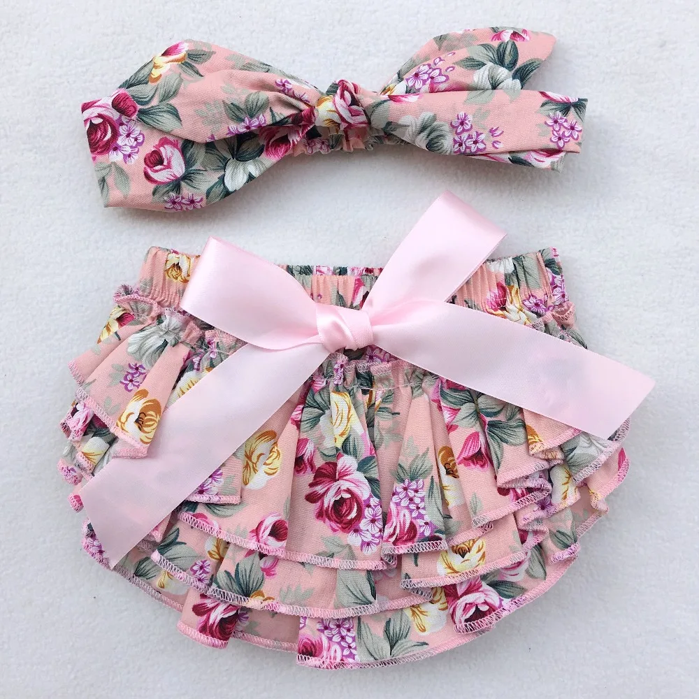 Детские шаровары с цветочным принтом и рюшами комплект повязок на голову в