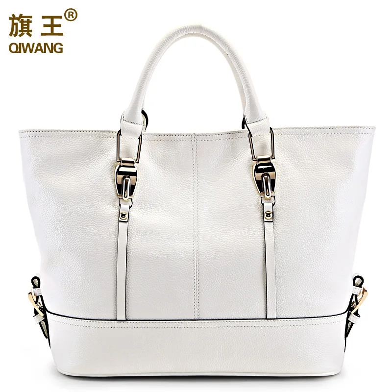Женская сумка Qiwang большая белая из натуральной кожи 2019|leather tote bag|genuine leather bagbrand bag |
