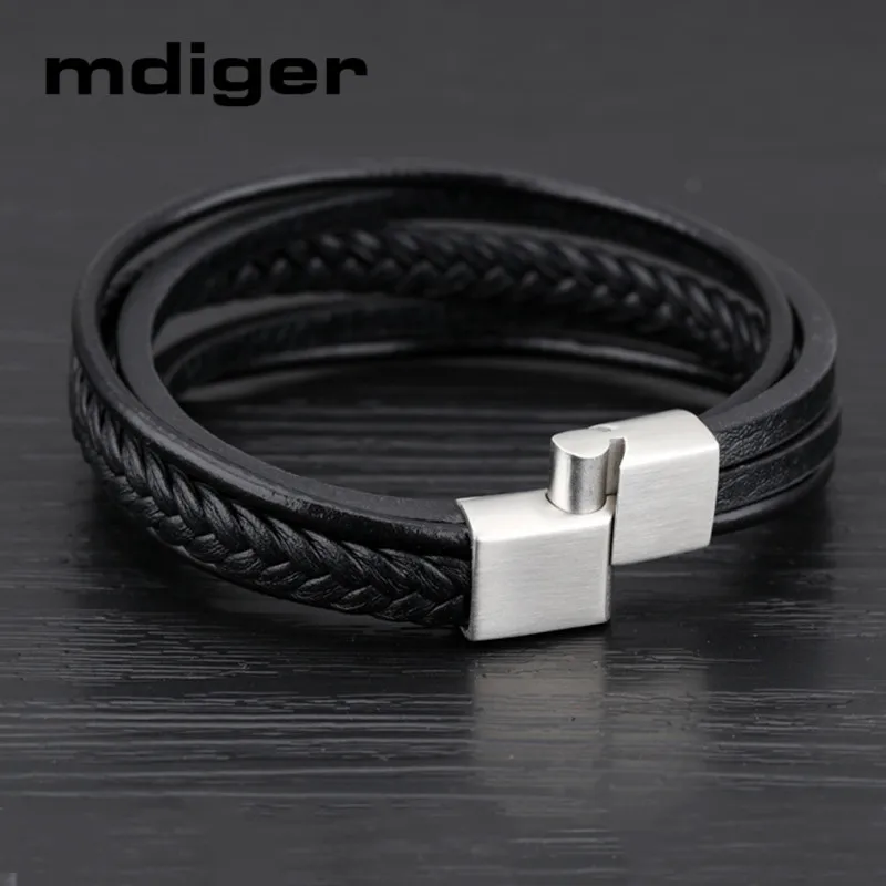 Mdiger Модные Простые несколько слоев Круглый Шнур Браслеты Шарм винтажные кожаные