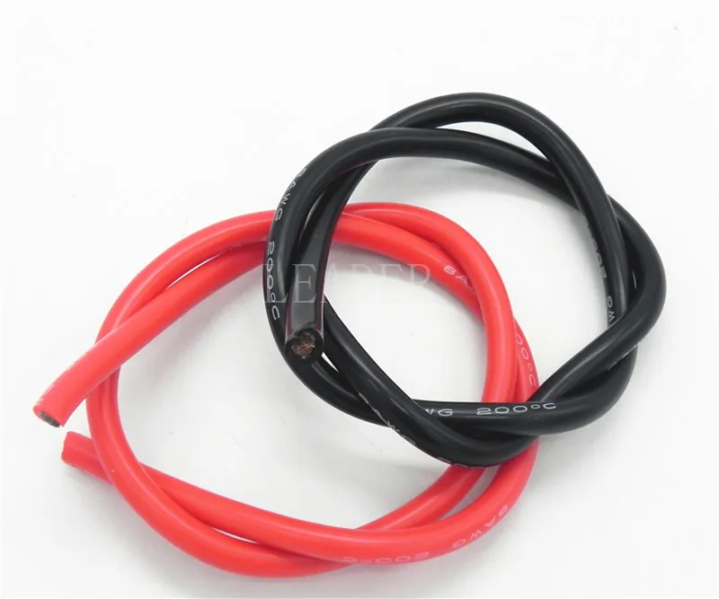 Высокотемпературный мягкий силиконовый кабель 8AWG/ 10AWG черный + красный 1 метр
