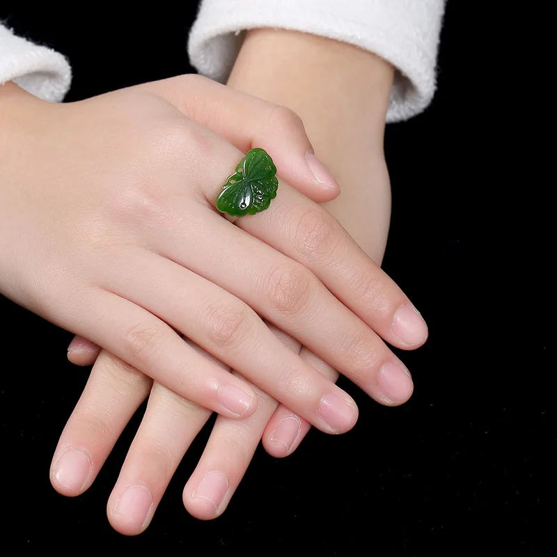 Original Ring Silver Women 925 Sterling silver Rings Handmade Jade Butterfly Jewelry Vintage Adjustable rings | Украшения и