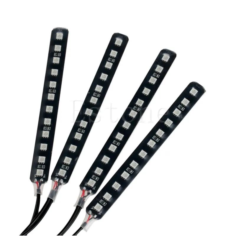 Красный 4x12LED автомобильный интерьерный светильник, атмосферный декоративный светильник, неоновая лампа, полосы, Новинка