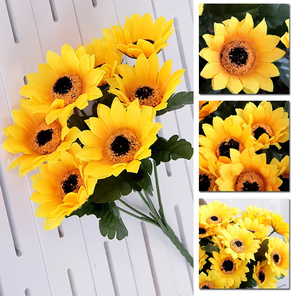 Искусственный Подсолнух 7 голов искусственный шелк цветочный букет украшение