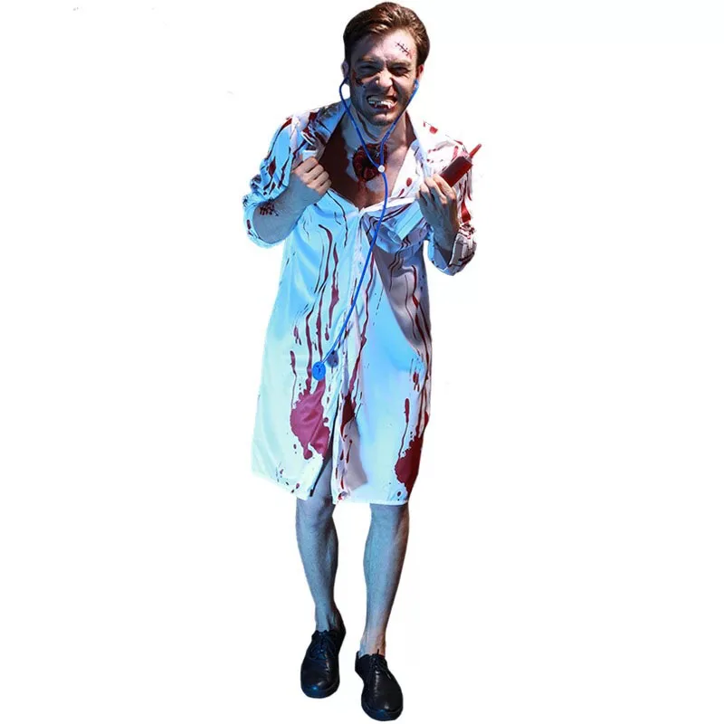 

Adult Men Halloween Horror Doctor Costumes Bloody Scary Cosplay Zombie Role Play Carnival Purim Parade Nightclub Bar Party Dress