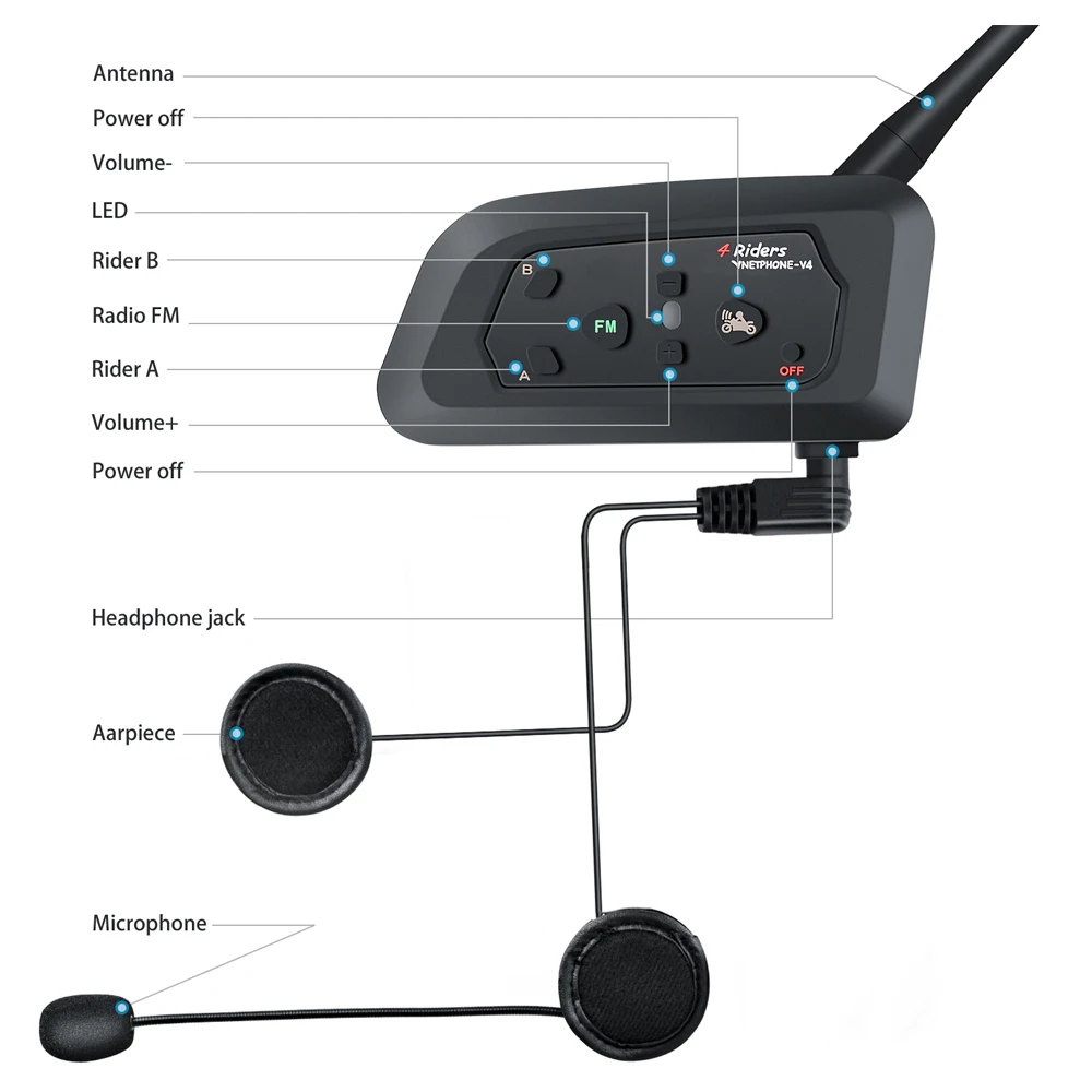 Bluetooth Интерком Vnetphone V4 Для мотоциклетного шлема дальность 1200 м|Наушники для