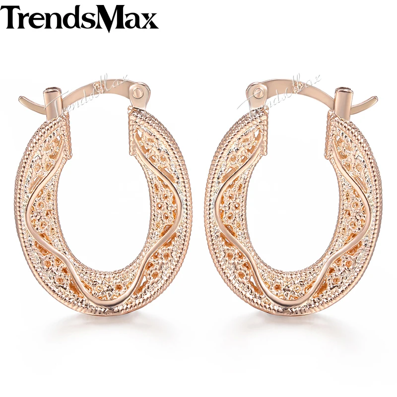 Простые этические серьги с вырезами для женщин 585 розовое золото популярные