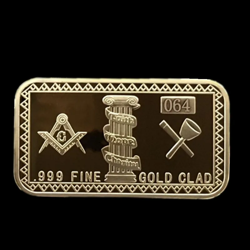 

5 Pcs Collectible Freemason bar masonic 1 OZ 24K real gold plated badge 50 x 28 mm with different serial number souvenir coin