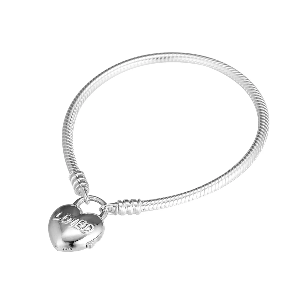 

Genuine 925 Sterling Silver You Are Loved Heart Padlock Bracelets for Women DIY Fits Charms Beads Jewelry Making Pulseras