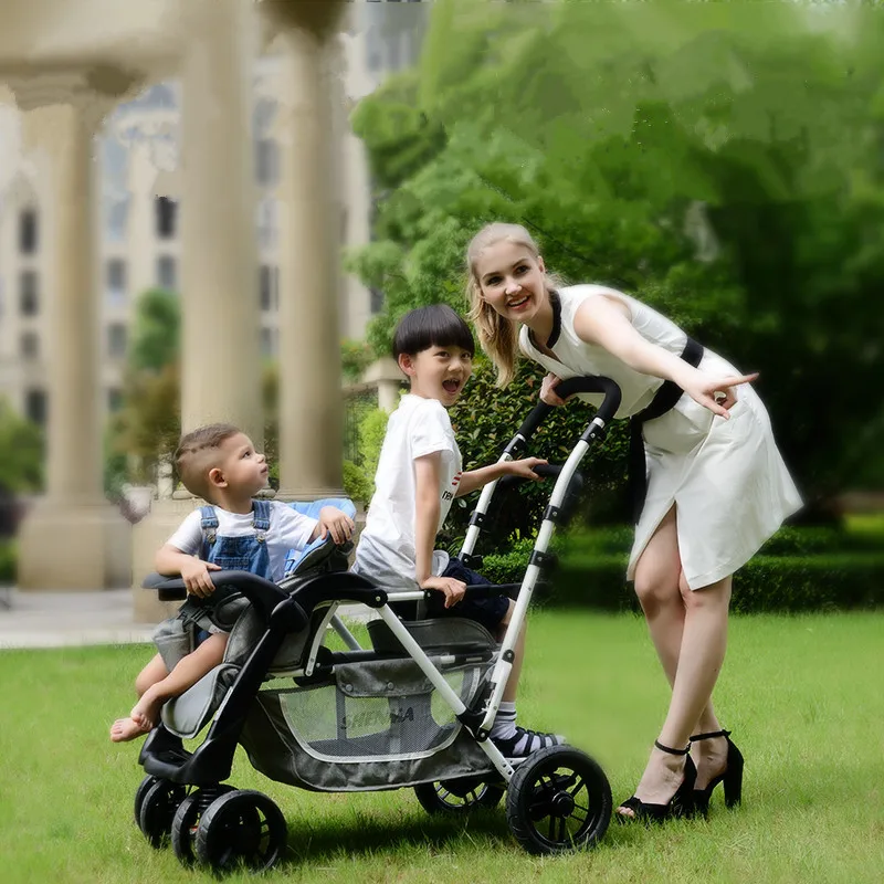 

Складная коляска для близнецов, 2 детских коляски, могут сидеть спереди и сзади, портативная коляска-зонтик для близнецов, костюм для 0-6 лет, ...