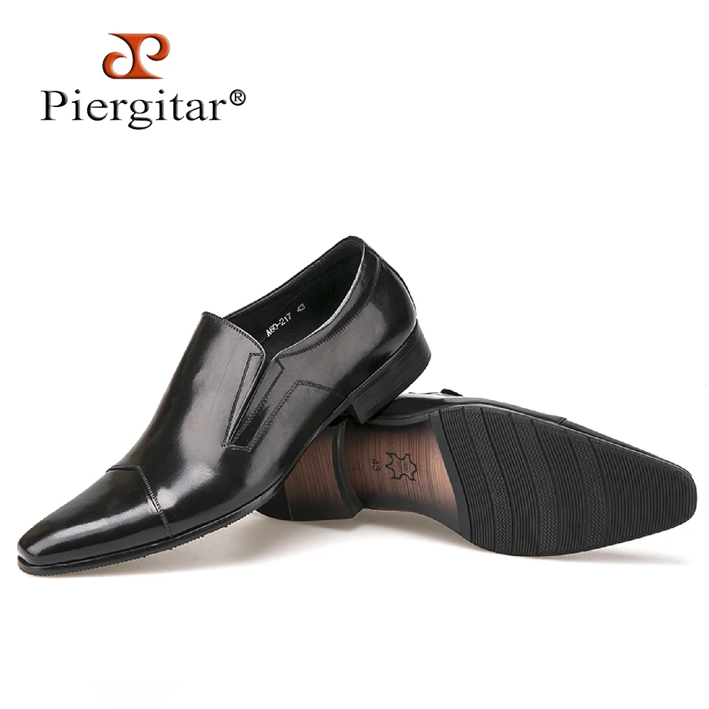 Piergitar Comfortable Genuine Leather Men Slip on Dress Shoes Pointed Toe Business Formals Oxfords for Men's Flat | Обувь