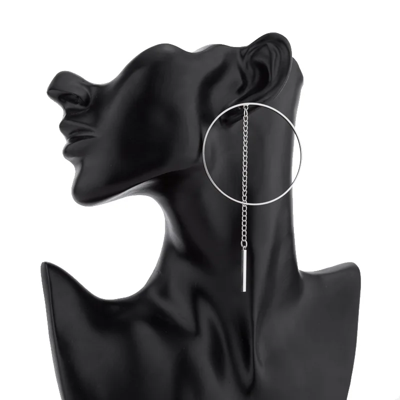 Длинные серьги с кисточками большие золотые металлические круглые модные панк