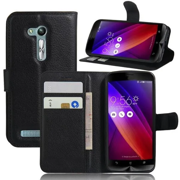 

100pcs/lot Free shipping New Arrival Lychee Wallet Leather Case Stand With Card Holder For Asus Zenfone GO ZB452KG