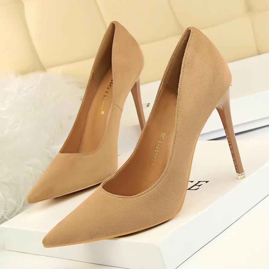 

BIGTREE 5 Colors Concise Women'S OL Office Shoes Show Thin Women Pumps Solid Flock Pointed Toe Shallow Fashion High Heels Shoes