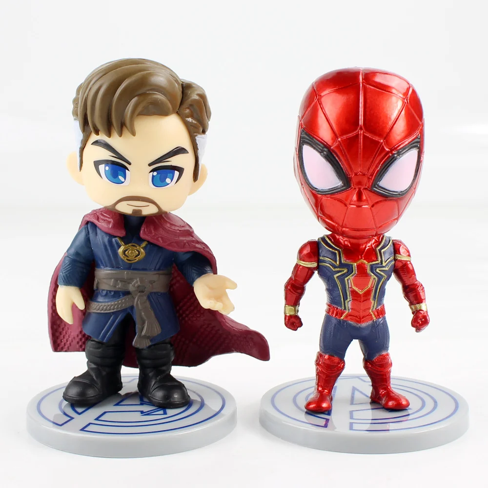 6pcs/lot 9cm Avengers Doctor Strange Captain America Spider Man Iron Thanos Q Version Superhero Doll PVC Action Figure Toys | Игрушки и