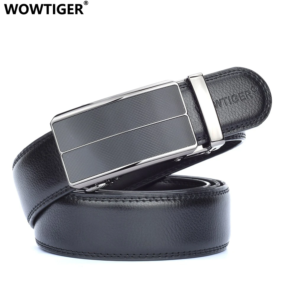 Мужские дизайнерские ремни WOWTIGER роскошные кожаные черные с автоматической