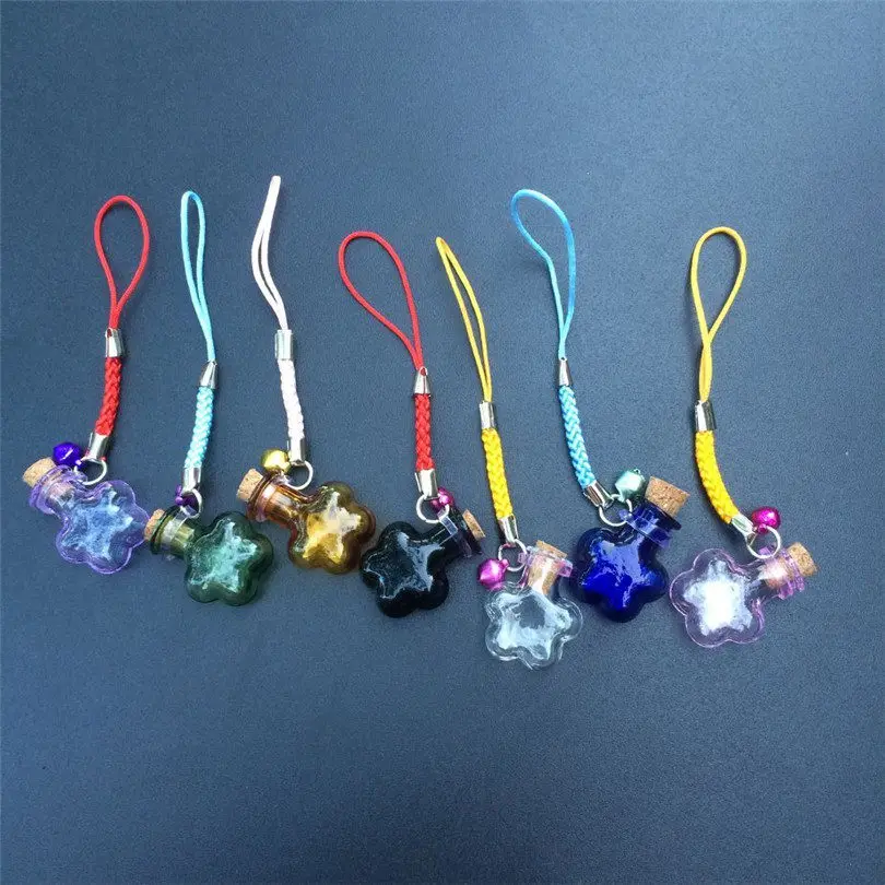 Small Plum Flower Glass Bottles with Braided Nylon Rope Keychains DIY Perfume Jars Pendants Mixed Color 7pcs 10 Sets | Дом и сад