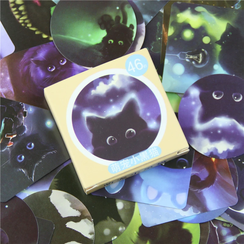 46 шт./кор. милый черный Meng котики Мини бумажные наклейки украшения Diy дневник в