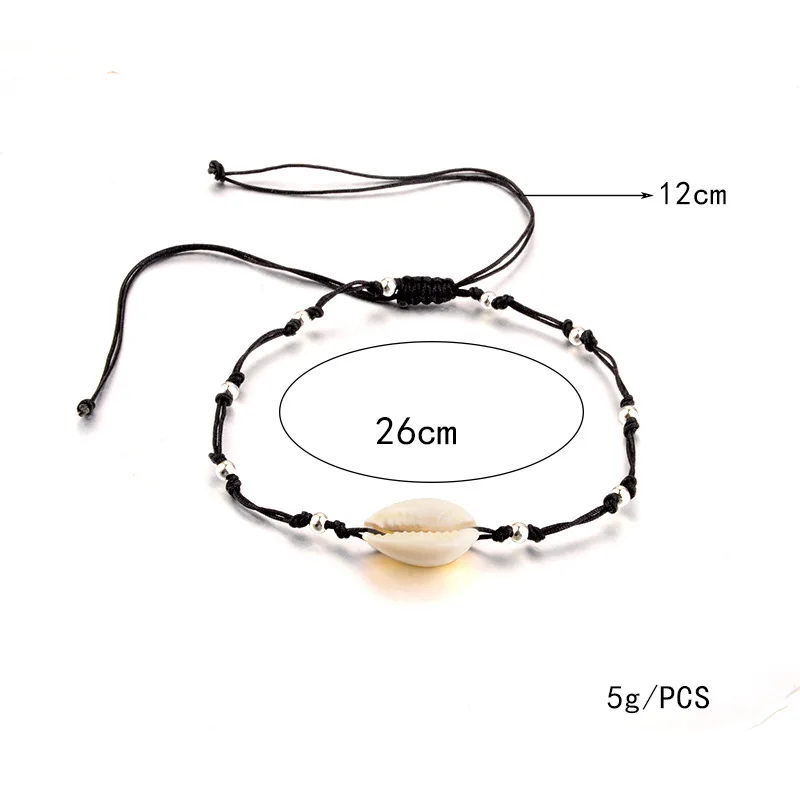 Summer Sliver Beach Shell Bead Woven Anklet Foot Jewelry Simple Black Rope Draw HandMade Charm Shells Ankle Bracelets | Украшения и