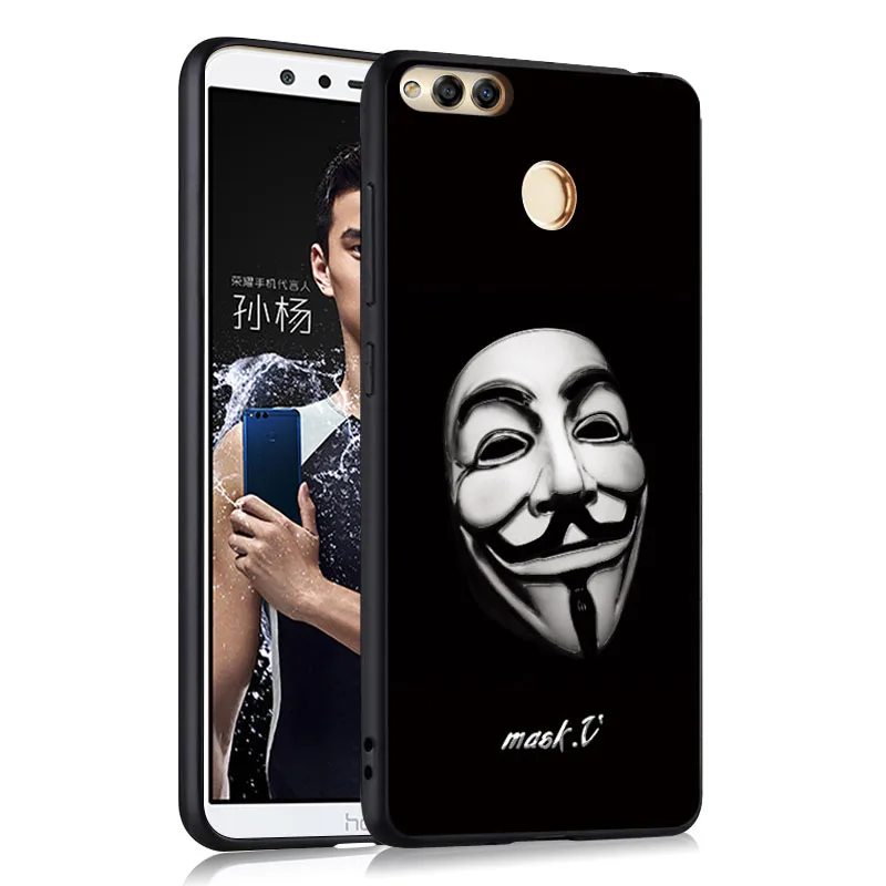 Чехол для Huawei Honor 7X 5 93 дюймов черный 3D рельефный чехол силиконовый с мультяшным