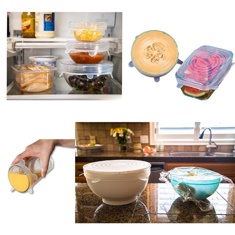 6 шт силиконовые колпачки Еда Чехлы для кухни на присоске многоразовые крышки из