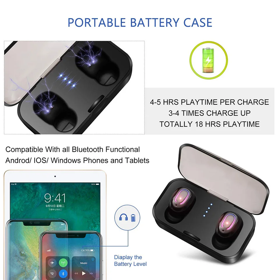 Tendway Bluetooth 5 0 наушники TWS беспроводные мини стерео с глубокими басами зарядкой