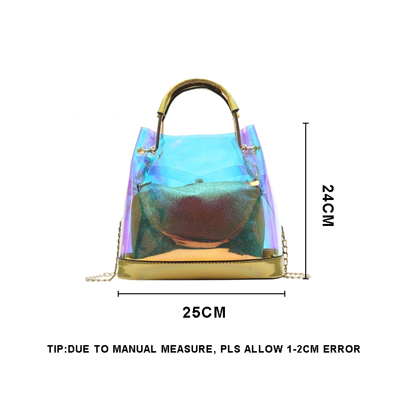 Прозрачная голограмма сумки из лазерной кожи ПВХ Желейная цепочка женская