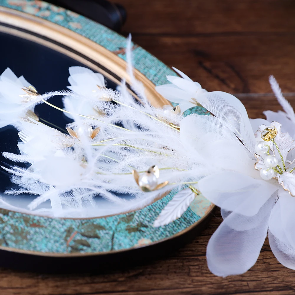 Одна пара искусственных цветов заколки перья для волос белые свадебный головной