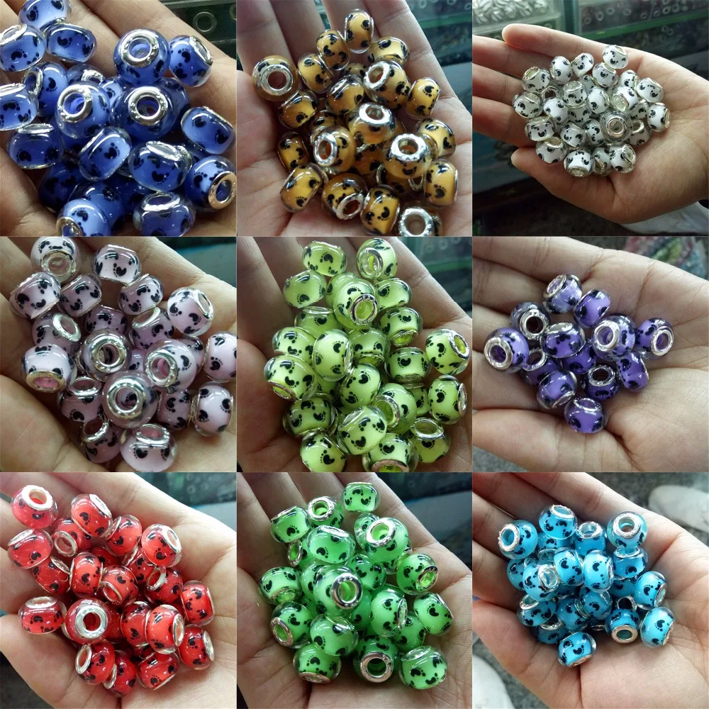 Hot 20pcs/lot Footprints Pattern Handmade DIY Resin Beads Silver Core Charm Fit European Bracelet | Украшения и аксессуары
