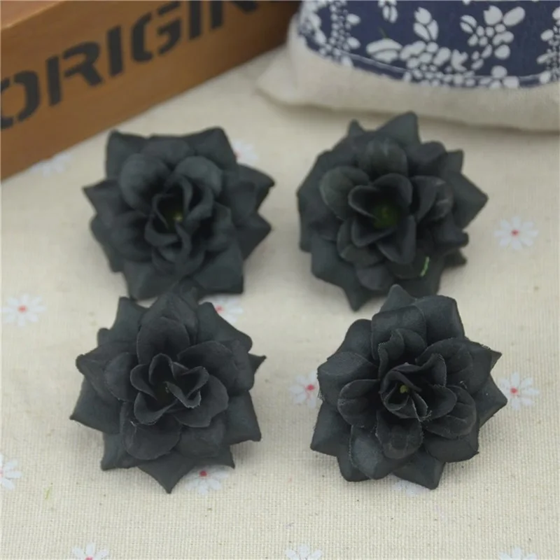 Black 30 шт., 4,5 см, ручная работа, мини искусственный шелк, розы, цветы, головки, сделай сам, скрапбукинг, гирлянда, искусственный цветок, венок для свадьбы, декоративные - Цвет: Black