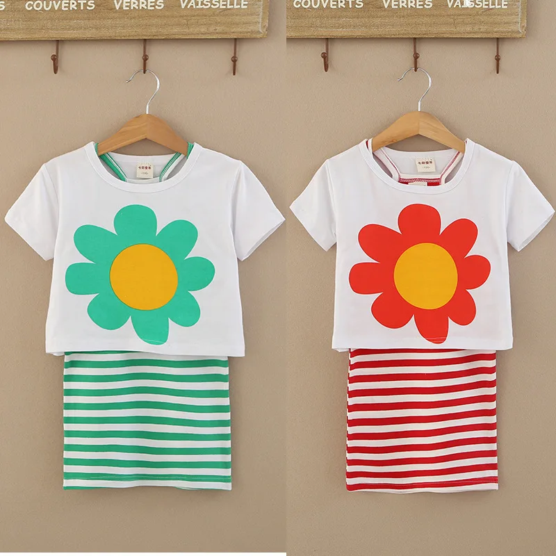 2019 г. Летний комплект для маленьких девочек простая белая Пышная юбка в полоску