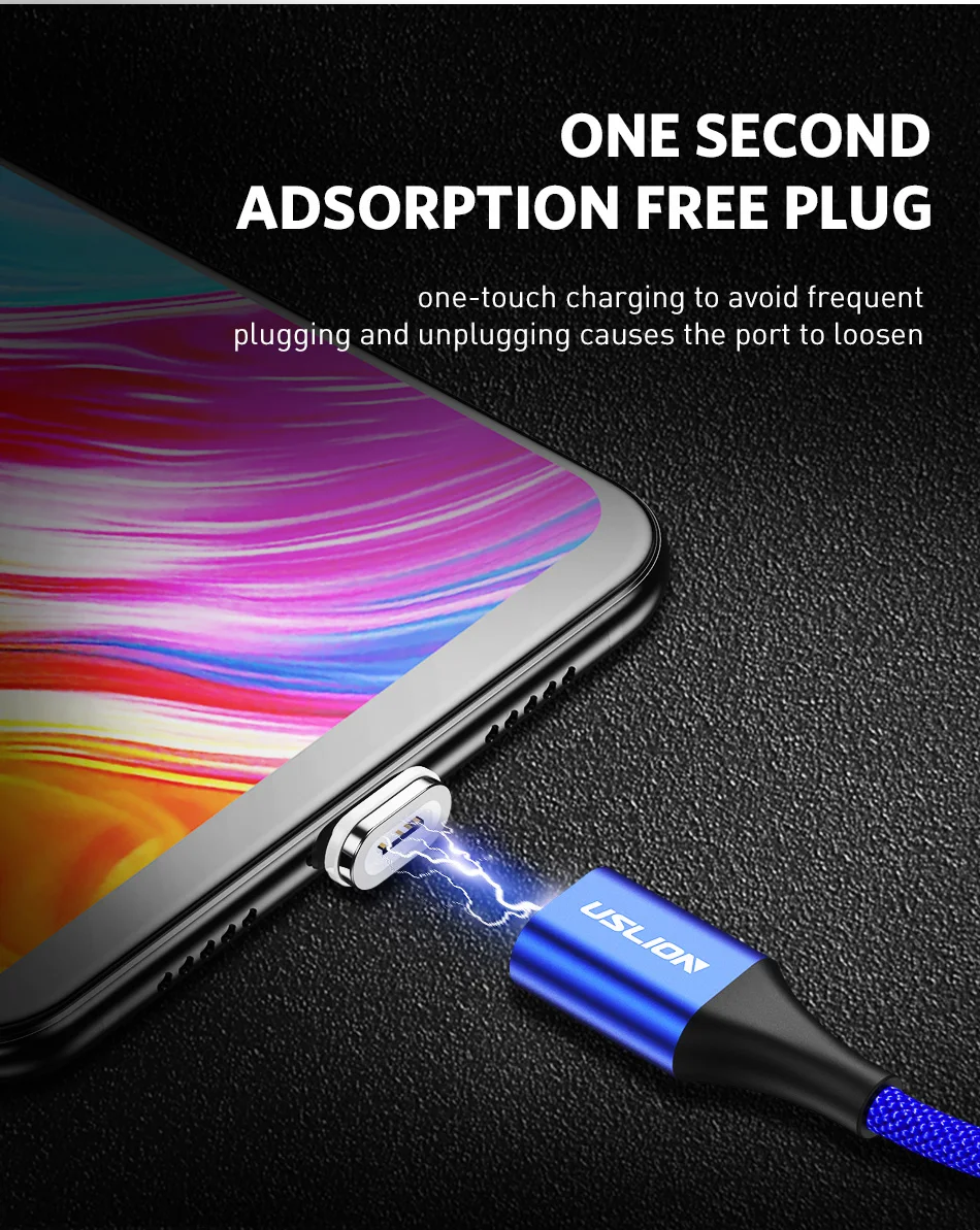 Магнитный кабель USLION, 3 А, кабель для быстрой зарядки usb type C и кабель Micro USB, магнитный кабель для зарядки и передачи данных, кабели для мобильных телефонов