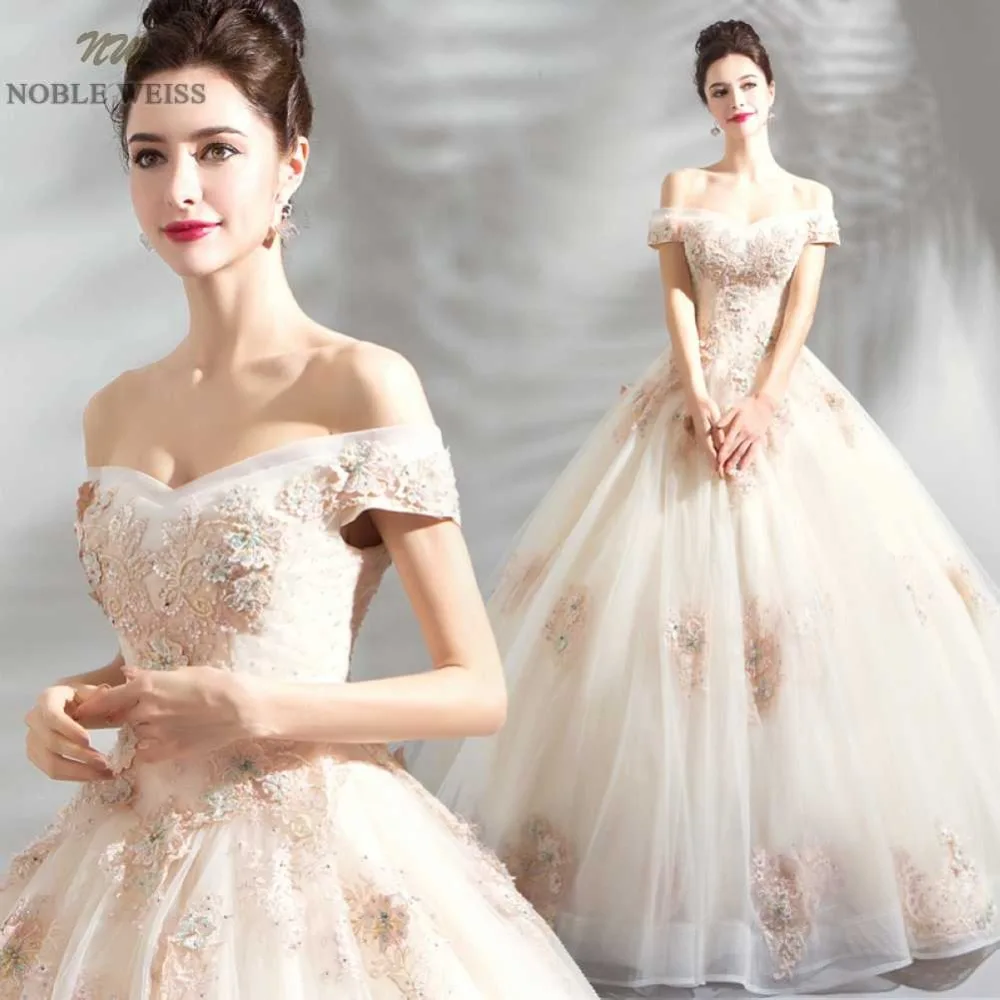 Благородный WEISS бальное платье Свадебные платья с бисерные аппликации открытыми