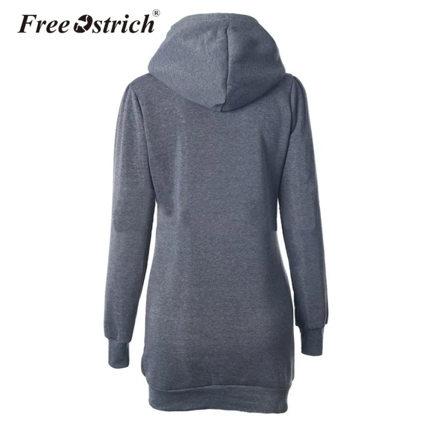 

Free Ostrich Fashion Hoodies Warm Women Sweatshirts Winter Long Coat Solid Long Sleeve Pocket Korean style Slim sudadera mujer