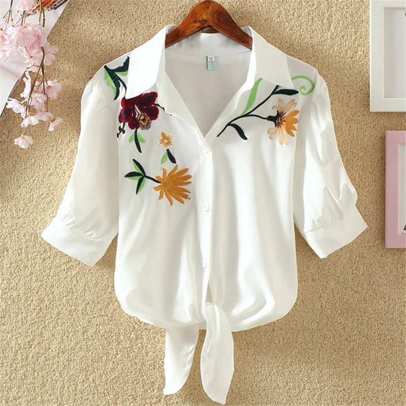 Блузка с вышивкой рубашка женские топы Blusas Mujer De Moda 2018 Chemise Femme большие размеры