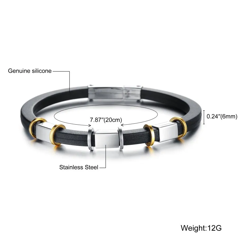 Gift Brand Rush Stainless Steel Jewelry Gold Silver Color Black Silicone Charm Bangle Designer Bracelet For Men Jewellery 2020 | Украшения