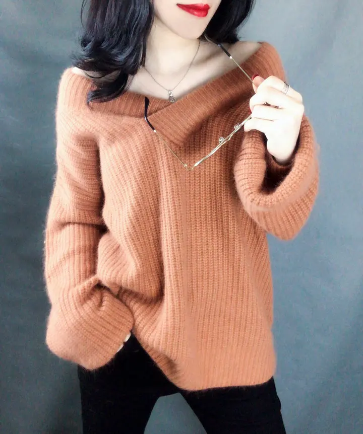 2021 New Pullovers Female Cashmere Sweater Pure Casual V-neck Short Design Basic Knitted Tops | Женская одежда