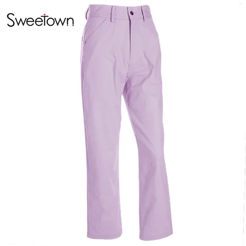 purple Sweetown размера плюс Pantalon большой Femme хлопок Harajuku прямые длинные штаны уличный стиль Высокая талия брюки карго для женщин уличная одежда - Цвет: purple