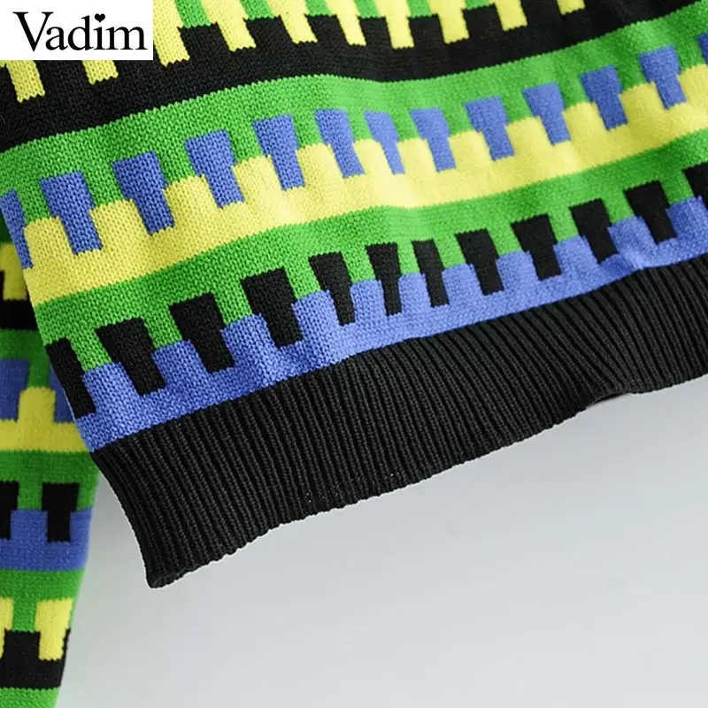 Vadim women basic striped knitted sweater short style long sleeve female casual stretchy pullovers vintage O neck tops HA373 | Женская