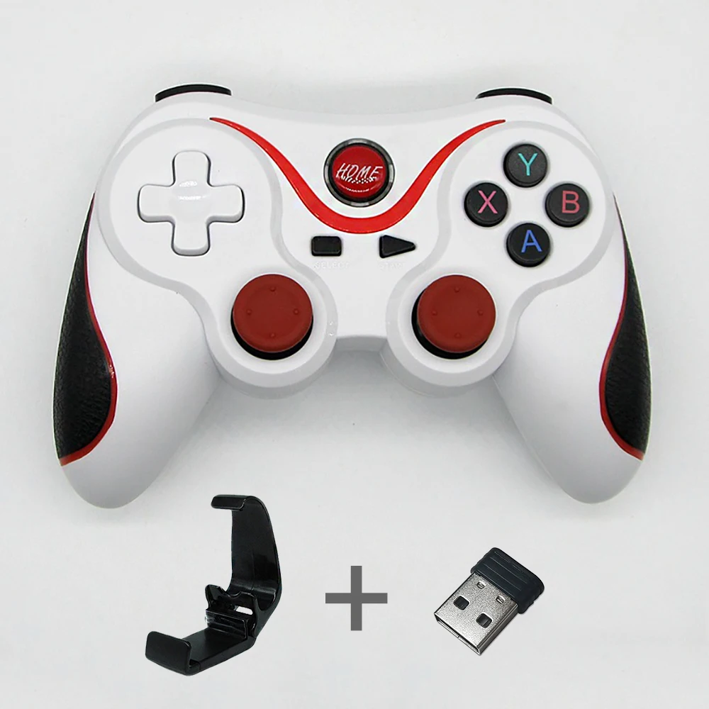 white with all Геймпад джойстик T3 Bluetooth тригеры pubg контроллер беспроводной джойстик геймпад игровой контроллер Bluetooth 3.0 gamepad джойстик для мобильного телефона для планшета телевизора держатель коробки геймпад для пк - Цвет: white with all
