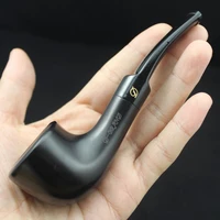 handmade nature ebony wood bent type smoking pipe round tobacco wooden smoke pipe gift 10pc 9mm filters pouch holder 398s