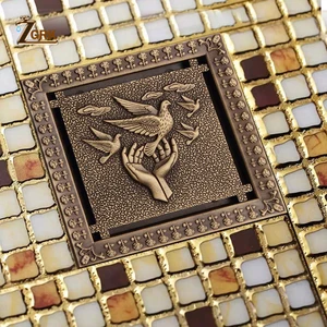 Сливной фильтр для душа ZGRK 12x12 см, античное твердое Латунное покрытие для пола, фильтр, аксессуары для ванной комнаты, художественный резной квадратный слив