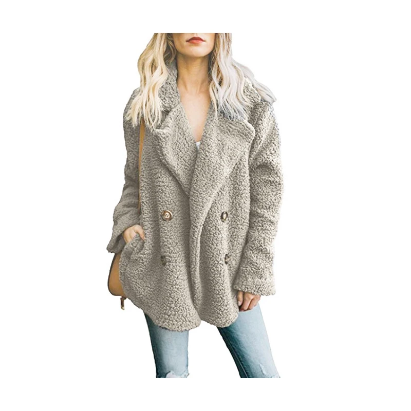 2022 New Explosions Autumn and Winter Jacket Women Plush Button Lapel Pocket Temperament Simple Female W596 | Женская одежда