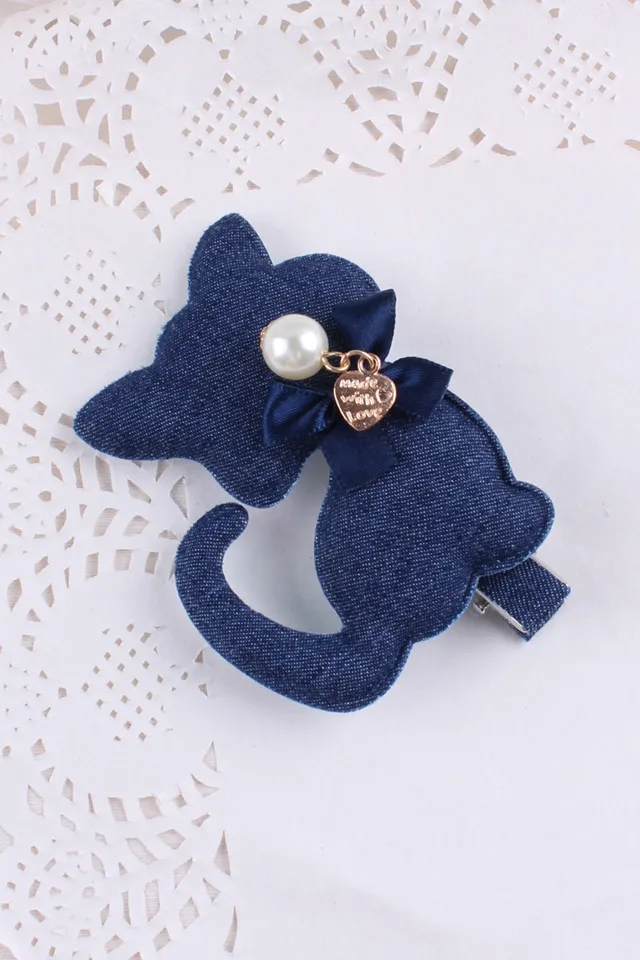 

20pcs Fashion Cute Cat Hairpins Polka Dot Denim Animal Hair Clips Princess Headwear Girls Hair Accessories