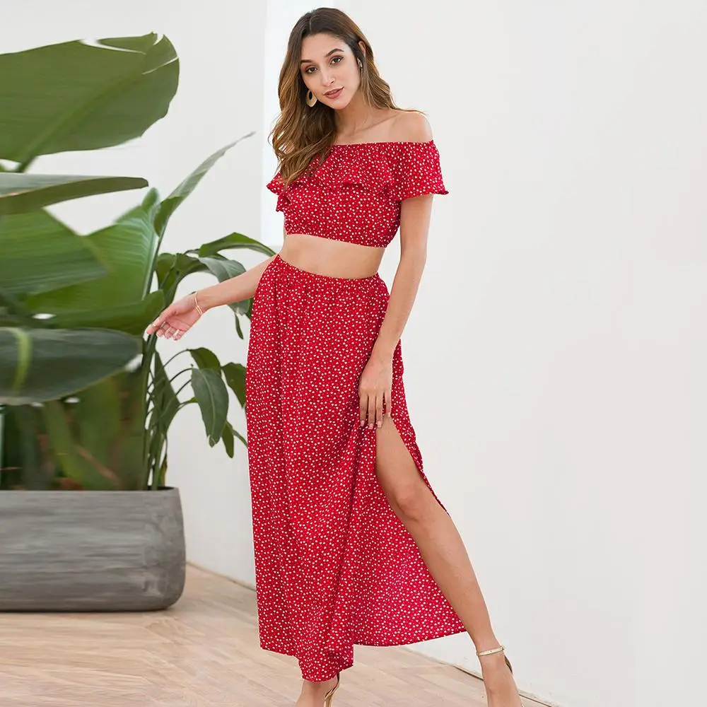 Женское летнее платье с вырезом лодочкой гофрированные Цветочные Сплит красные