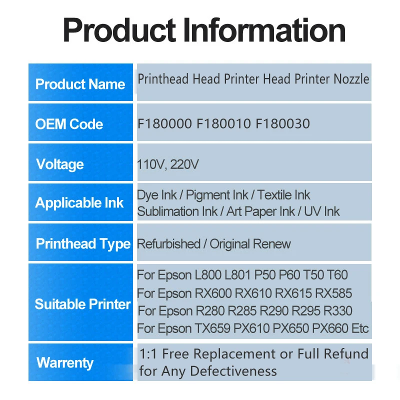 F180000 печатающая головка Печатающая головка для Epson Stylus Photo R280 R285 R290 R690 T50 T60 P50 P60 L800 L801 RX690 TX650 L805 печатающей головки
