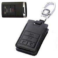 genuine pu leather 4 button remote key bag case fob holder chain for cadillac series b type