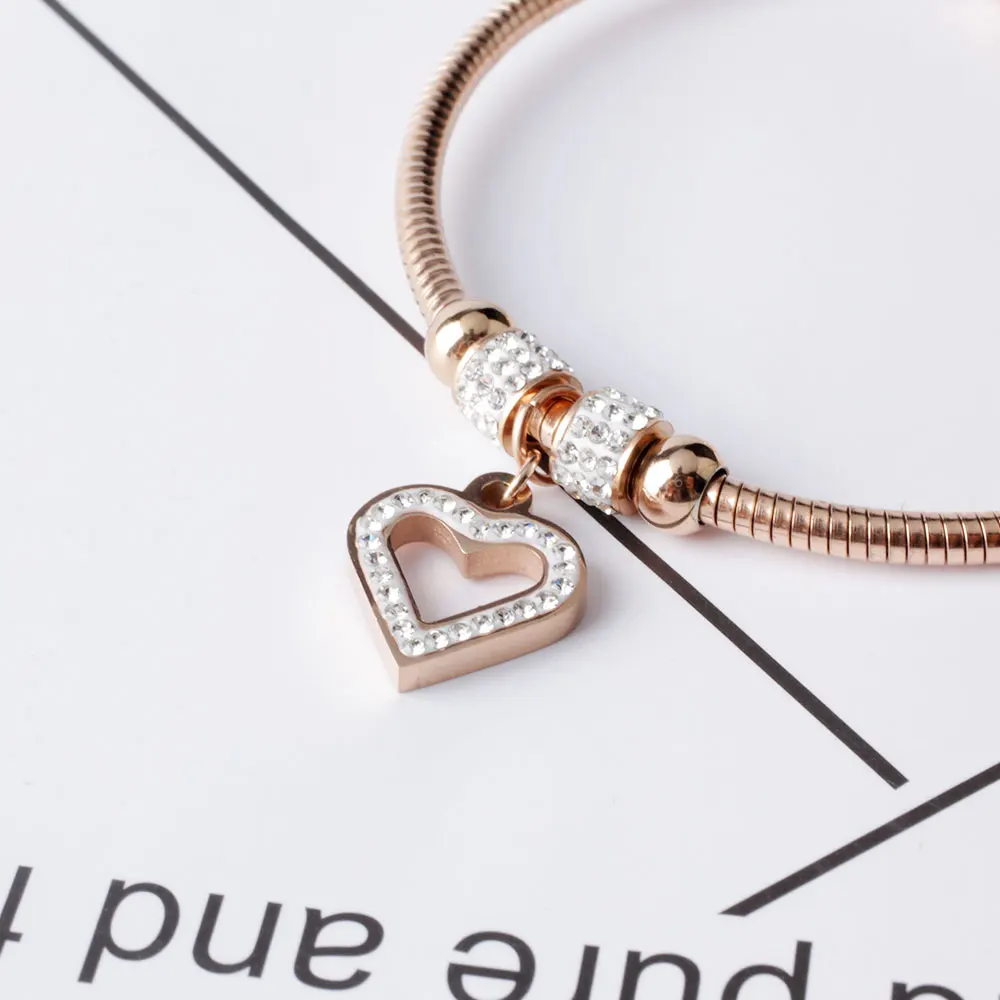 FINE4U B110 Luxury Love Heart Charm Bracelets 316L Stainless Steel Snake Chain Bracelet &amp Bangle Magnet Clasps | Украшения и