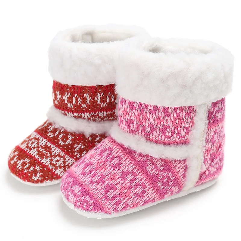 Зимние плюшевые теплые ботинки для малышей мягкие Нескользящие розовые зимние