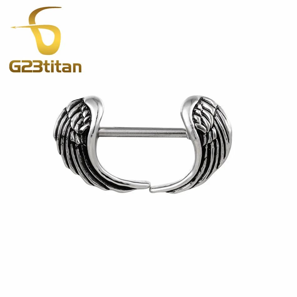 G23titan 2 шт. стрелка соска кольца 316L Круглый Поддон Сталь Earbone для пирсинга, из хирургической стали ниппель piersing, ювелирное изделие для тела - Окраска металла: Angel Nipple Rings